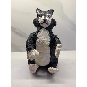 Handmade Vintage Original Black & White Tuxedo Cat Paper Mache Sculpture